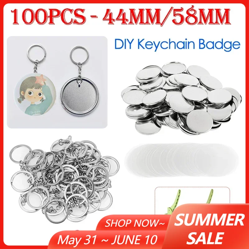 100PCS 44mm 58mm Keychains Bad - Button Badge Blank ulasan dan harga